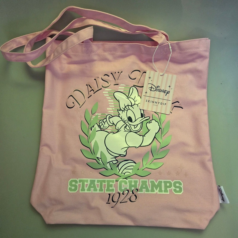 Disney Skinnydip London Daisy Duck State Champs Pink Canvas Tote Bag NWT